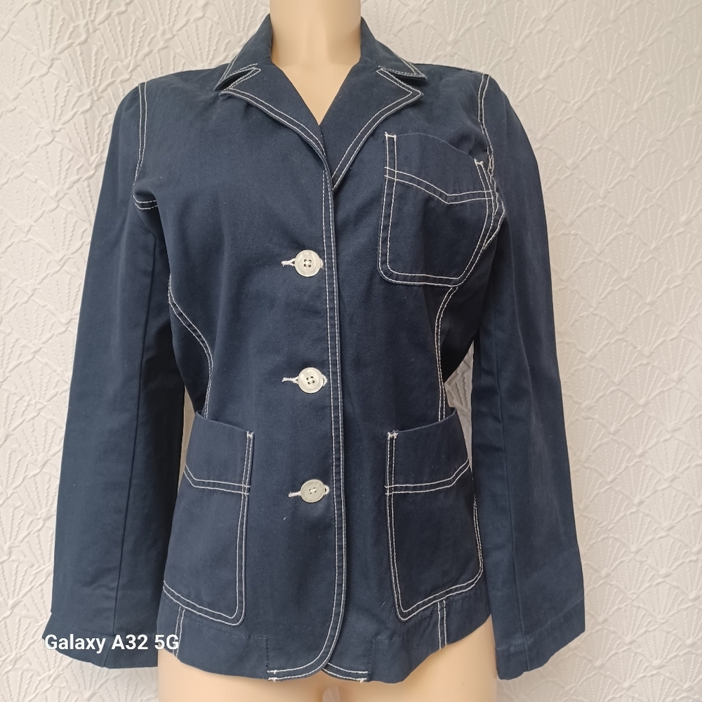 Isaac Mizrahi Women Size M  Dark Blue Blazer Jackets with Contrast Stitching
